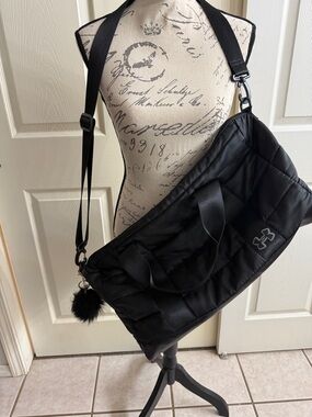 Under Armour Black Quilted Travel Crossbody Tote with Pom Charm